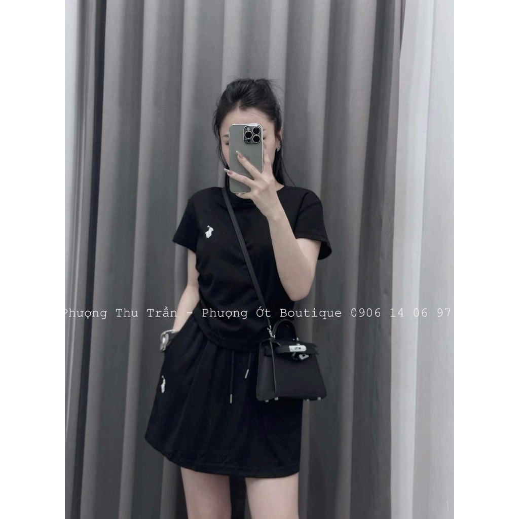 Set áo cộc tay cổ tròn kèm chân váy cạp chun dáng chữ A, Set bộ nữ tay cộc phối chân váy dáng ngắn thể thao năng động