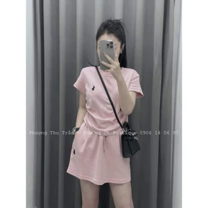 Set áo cộc tay cổ tròn kèm chân váy cạp chun dáng chữ A, Set bộ nữ tay cộc phối chân váy dáng ngắn thể thao năng động