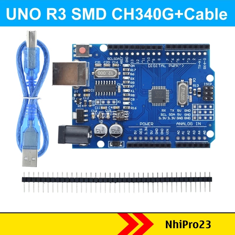 Mạch Arduino Uno R3 Atmega328p Ch340 Atega16u2 Có Kèm Cáp Nạp Dữ Liệu