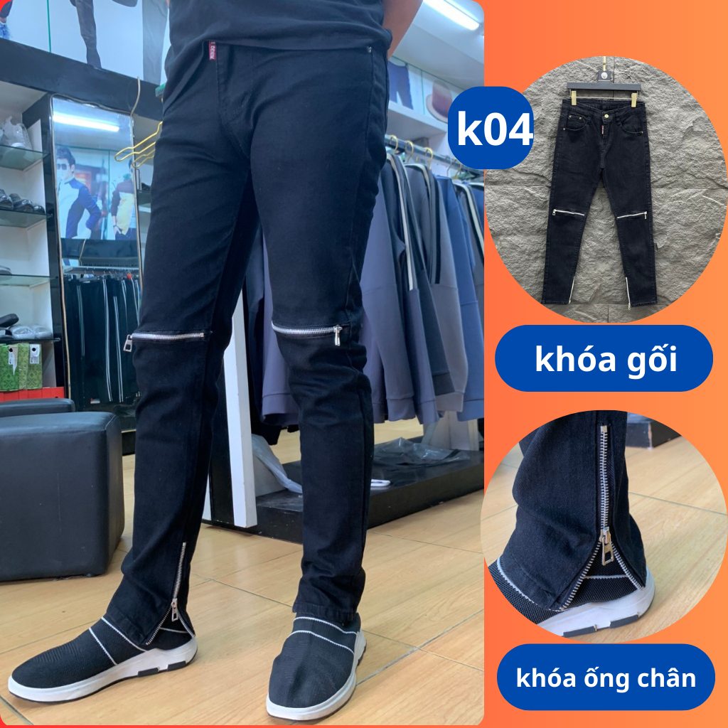 Quần Jean Nam Rách Gối Cá Tính Bigsize Ống Zip – Quần Bò Nam Đẹp Trơn Co Giãn Thời Trang