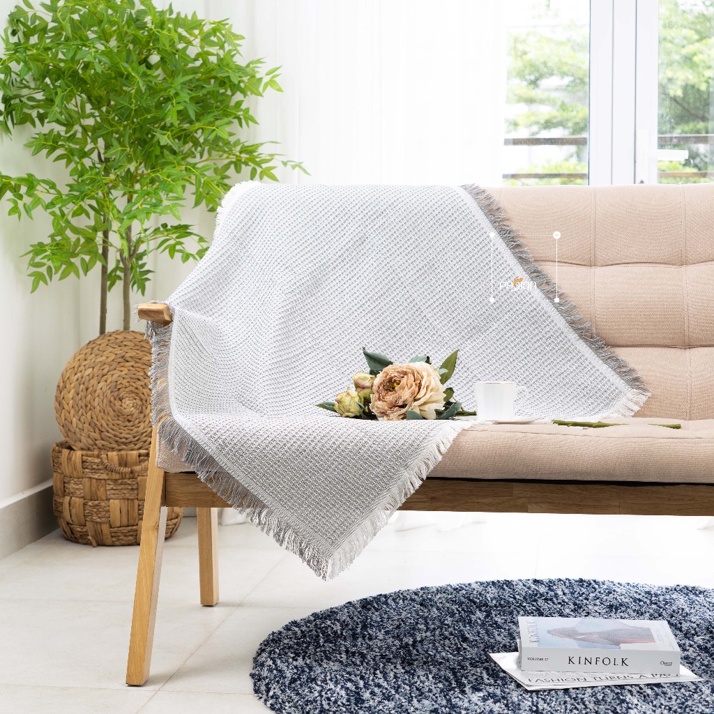 Chăn Thảm Phủ Ghế Sofa Vingtage Tua Rua Màu Đơn Sắc Phong Cách Hiện Đại Size Lớn