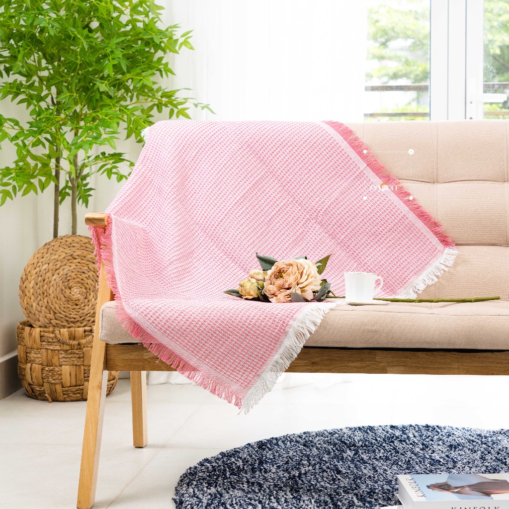 Chăn Thảm Phủ Ghế Sofa Vingtage Tua Rua Màu Đơn Sắc Phong Cách Hiện Đại Size Lớn