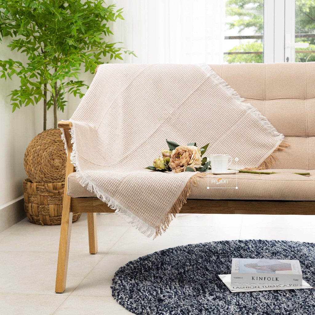 Chăn Thảm Phủ Ghế Sofa Vingtage Tua Rua Màu Đơn Sắc Phong Cách Hiện Đại Size Lớn