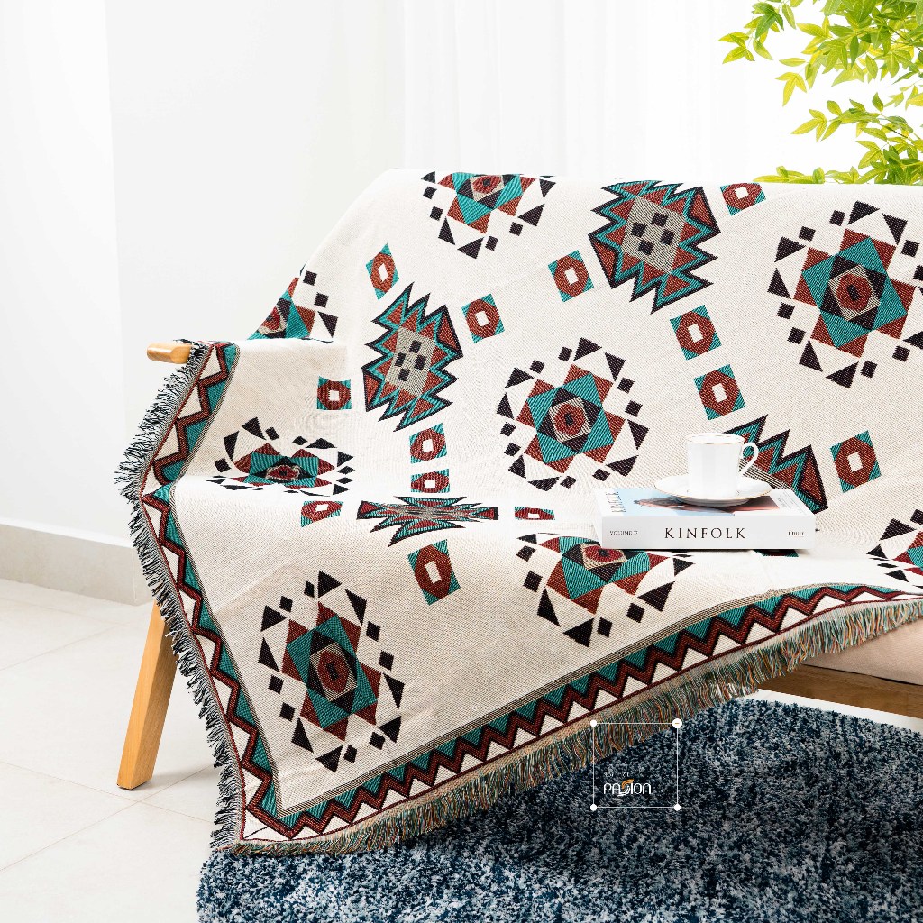 Thảm Phủ Sofa Trang Trí Thổ Cẩm Hoa Văn Bohemian