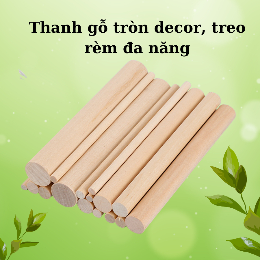 Thanh gỗ tròn bạch dương DIY treo rèm, decor, treo macrame làm mô hình ...
