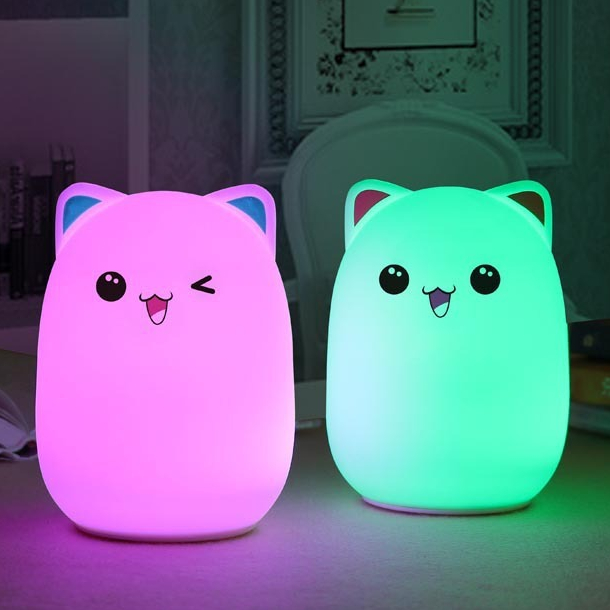 Đèn mèo cảm ứng chuyển màu silicon - Quà tặng, trang trí