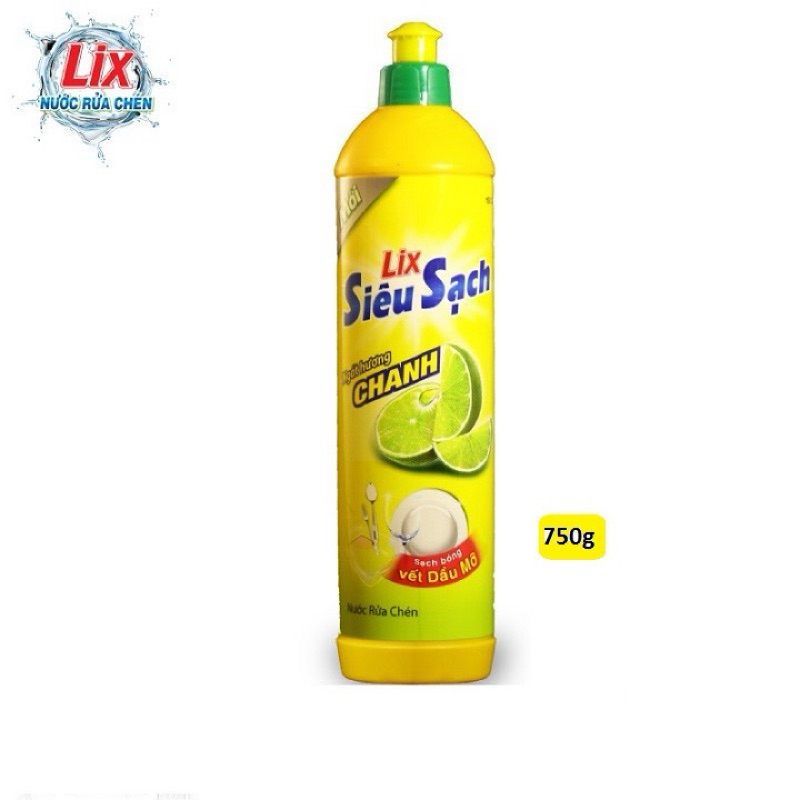 Nước rửa chén Lix siêu sạch 750gr sạch bóng viết dầu mỡ hương chanh thơm mát