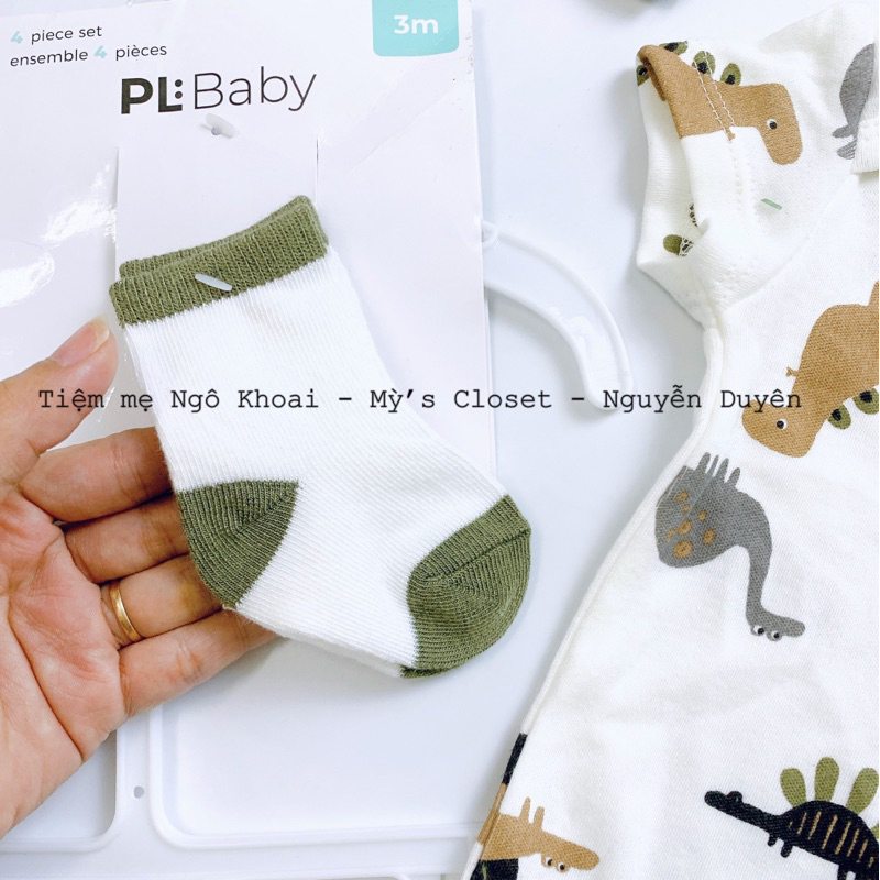[MD86]PL BABY Set body chip kèm quần, yếm cổ và tất hoạ tiết khủng long xinh yêu cho bé trai