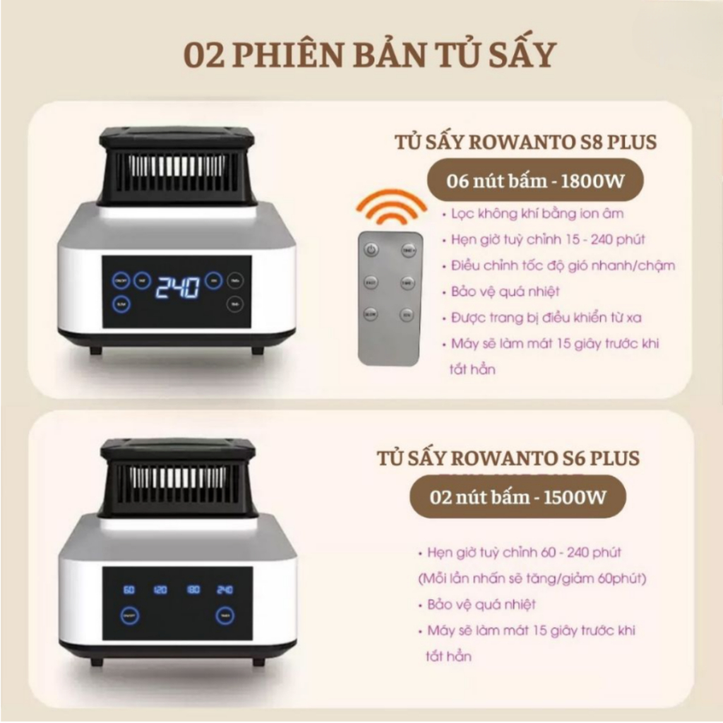 Tủ sấy quần áo Rowanto, Máy sấy quần áo cao cấp, Sấy quần áo nhanh khô và thơm Ion Âm khử sạch vi khuẩn trong mùa nồm ẩm