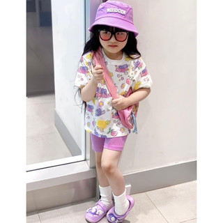 Bộ bé gái, Bộ áo họa tiết màu tím quần legging trơn cho bé 10 đến 30kg