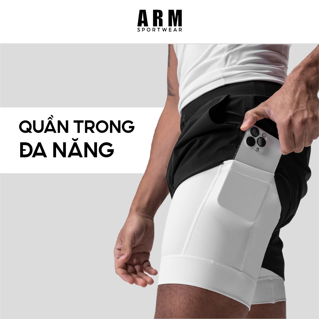 Quần Tập Gym Nam 2 lớp ARM Gym Power Short thoáng khí, thấm hút mồ hôi và khô nhanh, thoải mái vận động
