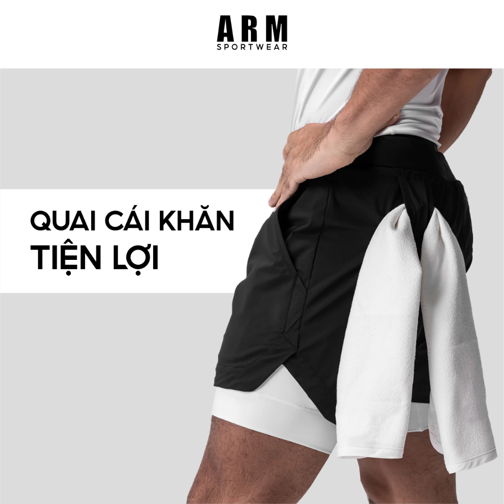 Quần Tập Gym Nam 2 lớp ARM Gym Power Short thoáng khí, thấm hút mồ hôi và khô nhanh, thoải mái vận động
