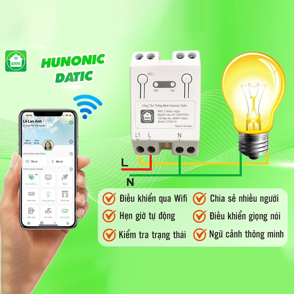 công Tắc wifi datic hunonic datic basic Việt Nam bảo hành 6 tháng,01 ...