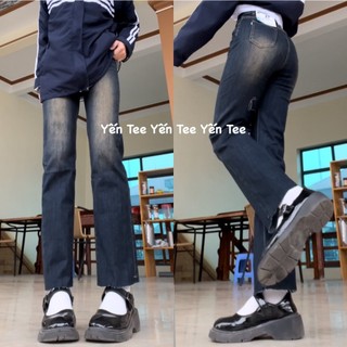 Quần Jeans ống đứng màu retro xịt đồng bụi bặm , Thiết kế ống tua ống cá tính Yến Tee #0144