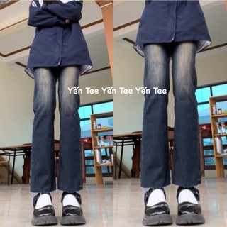 Quần Jeans ống đứng màu retro xịt đồng bụi bặm , Thiết kế ống tua ống cá tính Yến Tee #0144