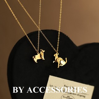 Dây chuyền nữ unisex titan xích mảnh phối mặt hình con chó và mèo mạ vàng không gỉ WN2437 BY ACCESSORIES