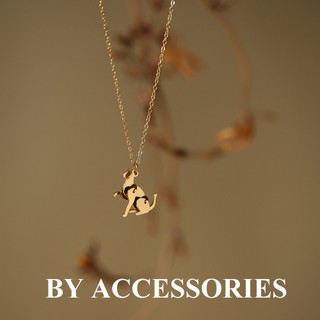 Dây chuyền nữ unisex titan xích mảnh phối mặt hình con chó và mèo mạ vàng không gỉ WN2437 BY ACCESSORIES