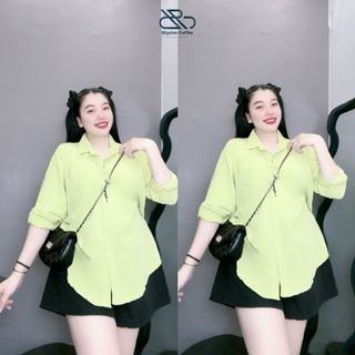 Set đồ nữ bigsize cô nhỏ áo sơ mi tay dài lụa hàn cao cấp mix quần vải tây, from dáng ulzang SET904