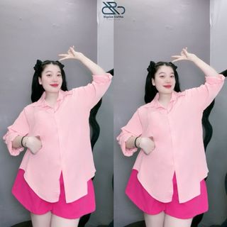 Set đồ nữ bigsize cô nhỏ áo sơ mi tay dài lụa hàn cao cấp mix quần vải tây, from dáng ulzang SET904