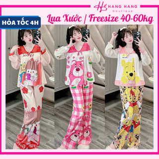 Đồ ngủ nữ 40-60kg, pijama dài tay voan cổ tim bèo lụa xước mềm mát 60DD18, đồ bộ nữ đồ mặc nhà tiểu thư dễ thương