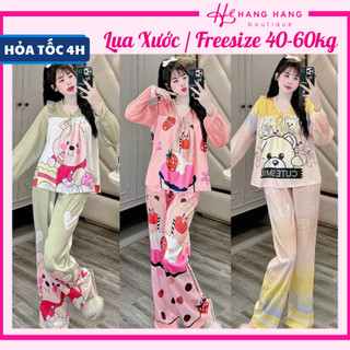 Đồ ngủ nữ 40-60kg, pijama dài tay voan cổ tim bèo lụa xước mềm mát 60DD18, đồ bộ nữ đồ mặc nhà tiểu thư dễ thương