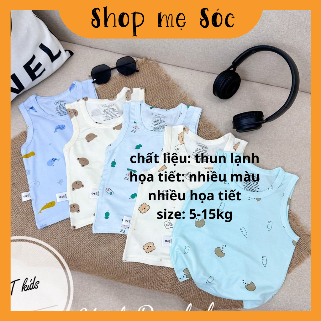 Áo BA LỖ chất thun lạnh NHIỀU MÀU họa tiết thú đáng yêu cho bé từ 4-14kg mesocshop