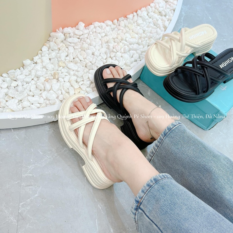 Dép xuồng QC quai chéo da mềm