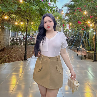 Chân váy kaki ôm Bigsize dáng chữ A ngắn đứng form có dây rút cho nàng Chubby CV400