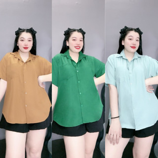 Set đồ Bigsize nữ gồm áo sơ mi tay lỡ kiểu ulzzang kèm quần short cap chun SET902