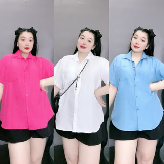 Set đồ Bigsize nữ gồm áo sơ mi tay lỡ kiểu ulzzang kèm quần short cap chun SET902
