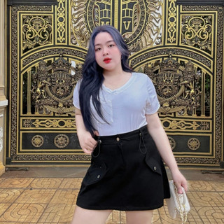 Chân váy kaki ôm Bigsize dáng chữ A ngắn đứng form có dây rút cho nàng Chubby CV400