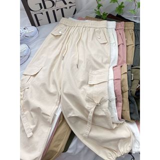 Quần túi hộp nữ thiết kế Quần ống rộng cạp chun dây rút túi hộp hai bên đầy cá tính