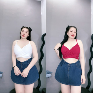 Áo dây NHỎ CLOTHING  bigsize nữ đan chéo kiểu dính liền không mút đệm, Áo bra hai dây chất gân tăm co giãn G104