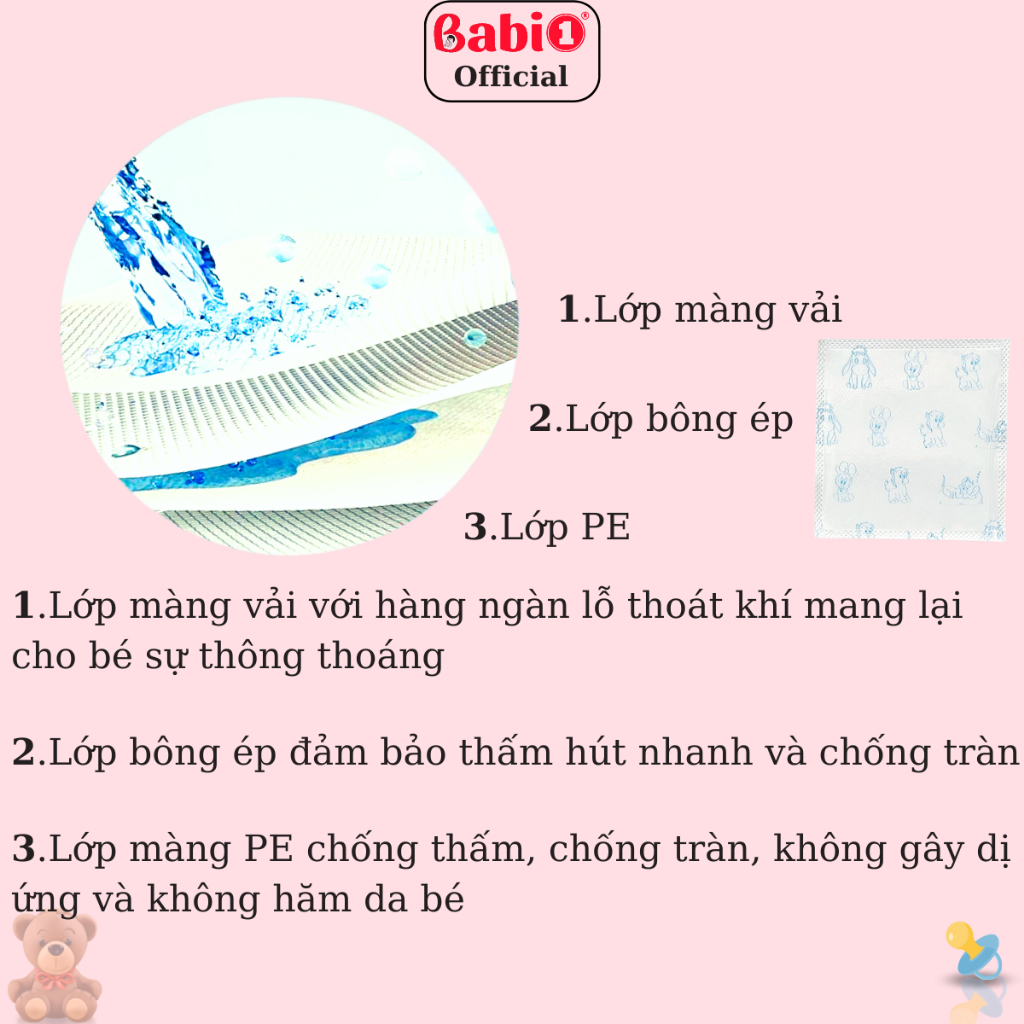 Miếng Lót Phân Su Babi 1 Siêu Thấm Hút Chống Tràn Cho Bé (Gói 30 Miếng)