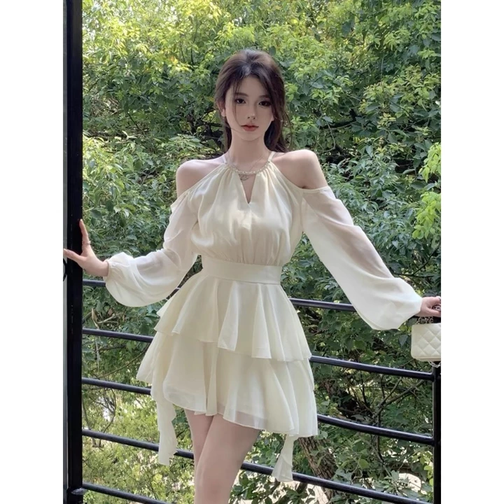 Váy Đầm Hở Vai Dáng Yếm 2 Tầng Ngắn Xoè Chất Voan Tơ Kiểu Dáng Tiểu Thư HV182 (Đầm Liền Thân)