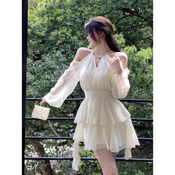 Váy Đầm Hở Vai Dáng Yếm 2 Tầng Ngắn Xoè Chất Voan Tơ Kiểu Dáng Tiểu Thư HV182 (Đầm Liền Thân)