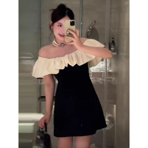 BIG SIZE Váy một vai cỡ lớn mùa hè, hơi mũm mĩm mm, thon gọn, khí chất tiểu thư, váy lệch vai xẻ tà gợi cảm thuần khiết