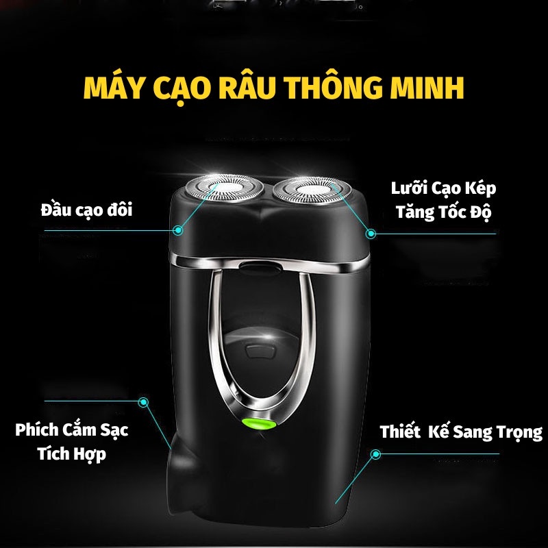 Máy Cạo Râu Mini 2 Lưỡi Cạo Nổi Máy Cạo Râu Đa Năng Đầu Cạo Chống Nước Đèn Rọi Ray ASAKI - R2