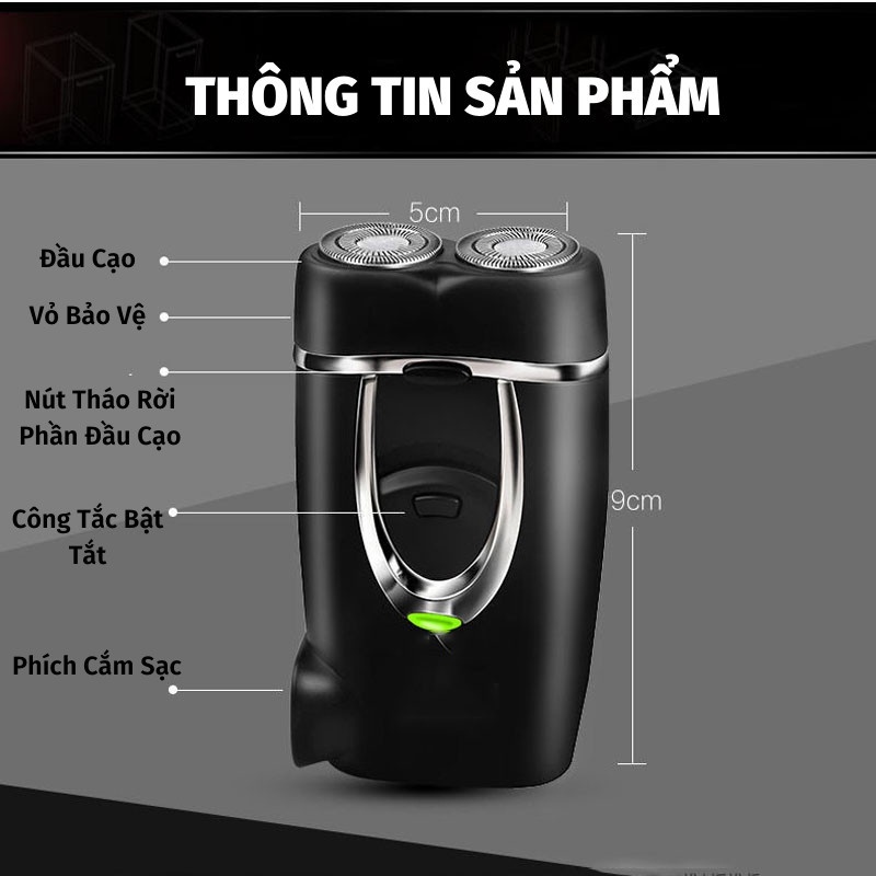 Máy Cạo Râu Mini 2 Lưỡi Cạo Nổi Máy Cạo Râu Đa Năng Đầu Cạo Chống Nước Đèn Rọi Ray ASAKI - R2