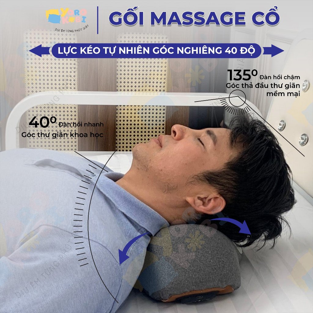 Gối massage cổ vai gáy Yorokobi với 2 chế độ massage, trườm nóng, giảm đau mỏi cổ vai gáy