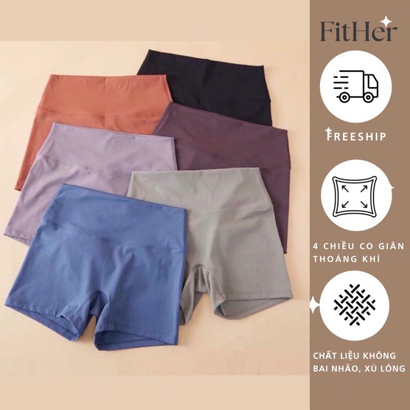 Quần biker skinny nữ FitHer F01 dáng short thể thao cạp cao chất thun spandex đàn hồi tốt