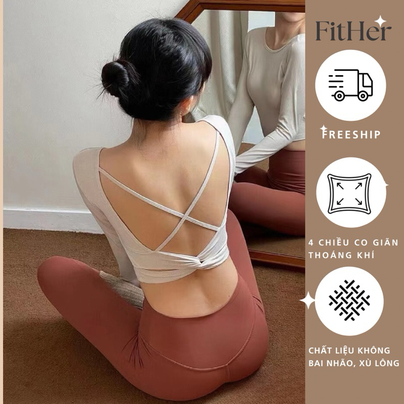 Áo  tập yoga Fit Her dài tay lưng đan dây gợi cảm có kèm mút ngực