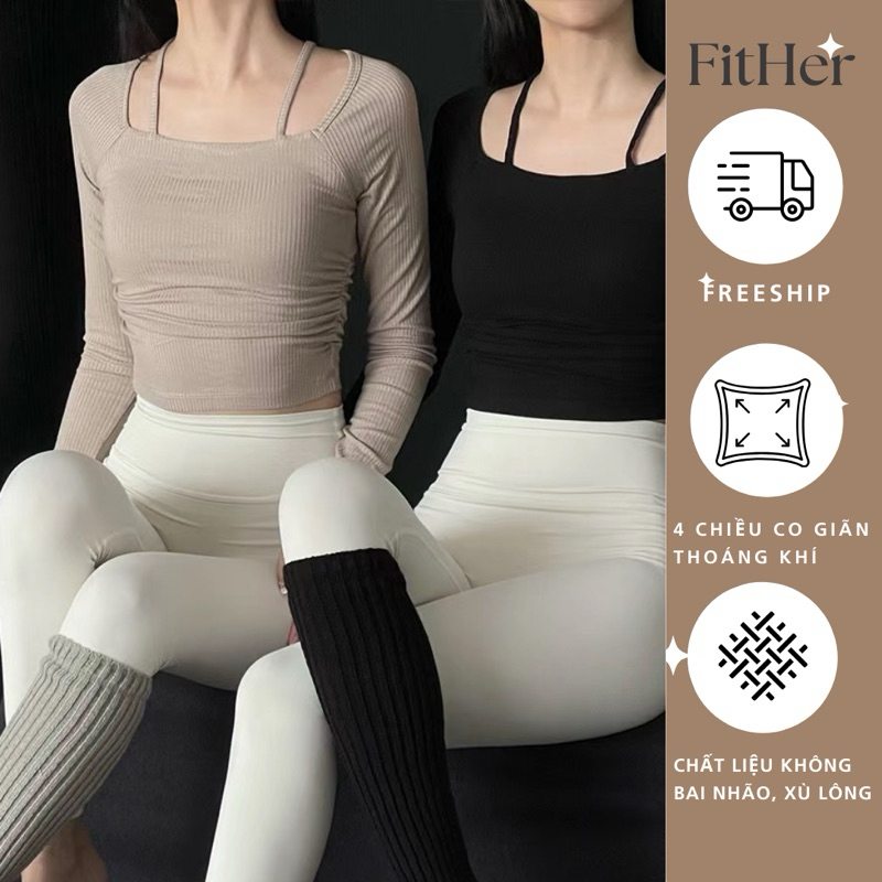 Áo tập thể thao dài tay nhún eo 2 dây Fit Her có sẵn mút ngực
