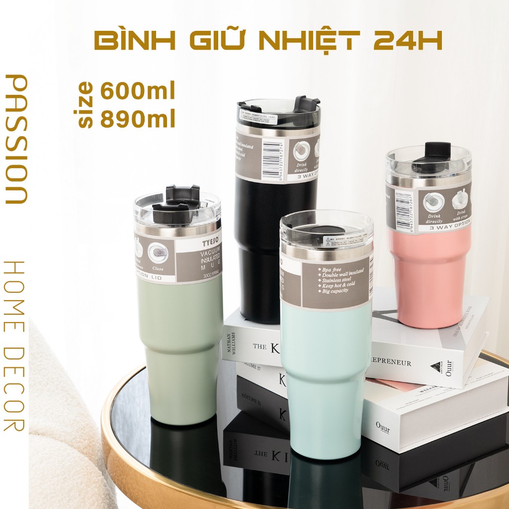Ly Giữ Nhiệt Cao Cấp Nắp Gạc Kèm Ống Hút Dẻo Tiện Dùng Trên Xe Hơi