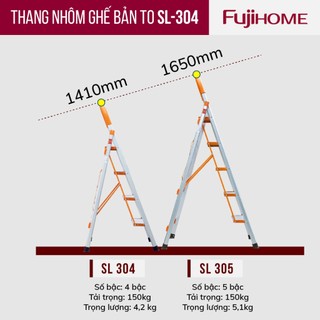 Thang ghế nhôm tay vịn chữ A bản to 3 - 4 - 5 bậc từ 1,2M - 1,65M xếp gọn Nhập Khẩu FUJIHOME