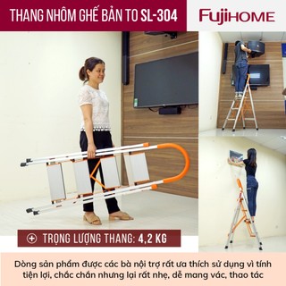 Thang ghế nhôm tay vịn chữ A bản to 3 - 4 - 5 bậc từ 1,2M - 1,65M xếp gọn Nhập Khẩu FUJIHOME
