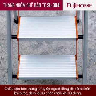 Thang ghế nhôm tay vịn chữ A bản to 3 - 4 - 5 bậc từ 1,2M - 1,65M xếp gọn Nhập Khẩu FUJIHOME