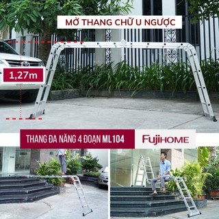 Thang nhôm 4,4 mét gấp 4 đoạn Nhập Khẩu siêu đa năng FUJIHOME, thang gia đình chữ M tiện dụng
