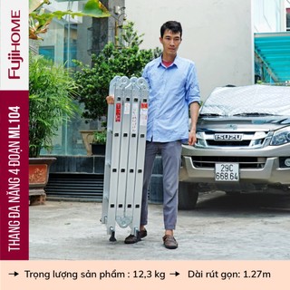 Thang nhôm 4,4 mét gấp 4 đoạn Nhập Khẩu siêu đa năng FUJIHOME, thang gia đình chữ M tiện dụng