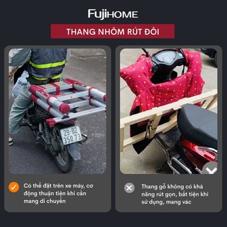 Thang inox rút chữ A màu đỏ đa năng Nhập Khẩu chính hãng FUJIHOME TLA08IR cao 5m bảo hành toàn quốc